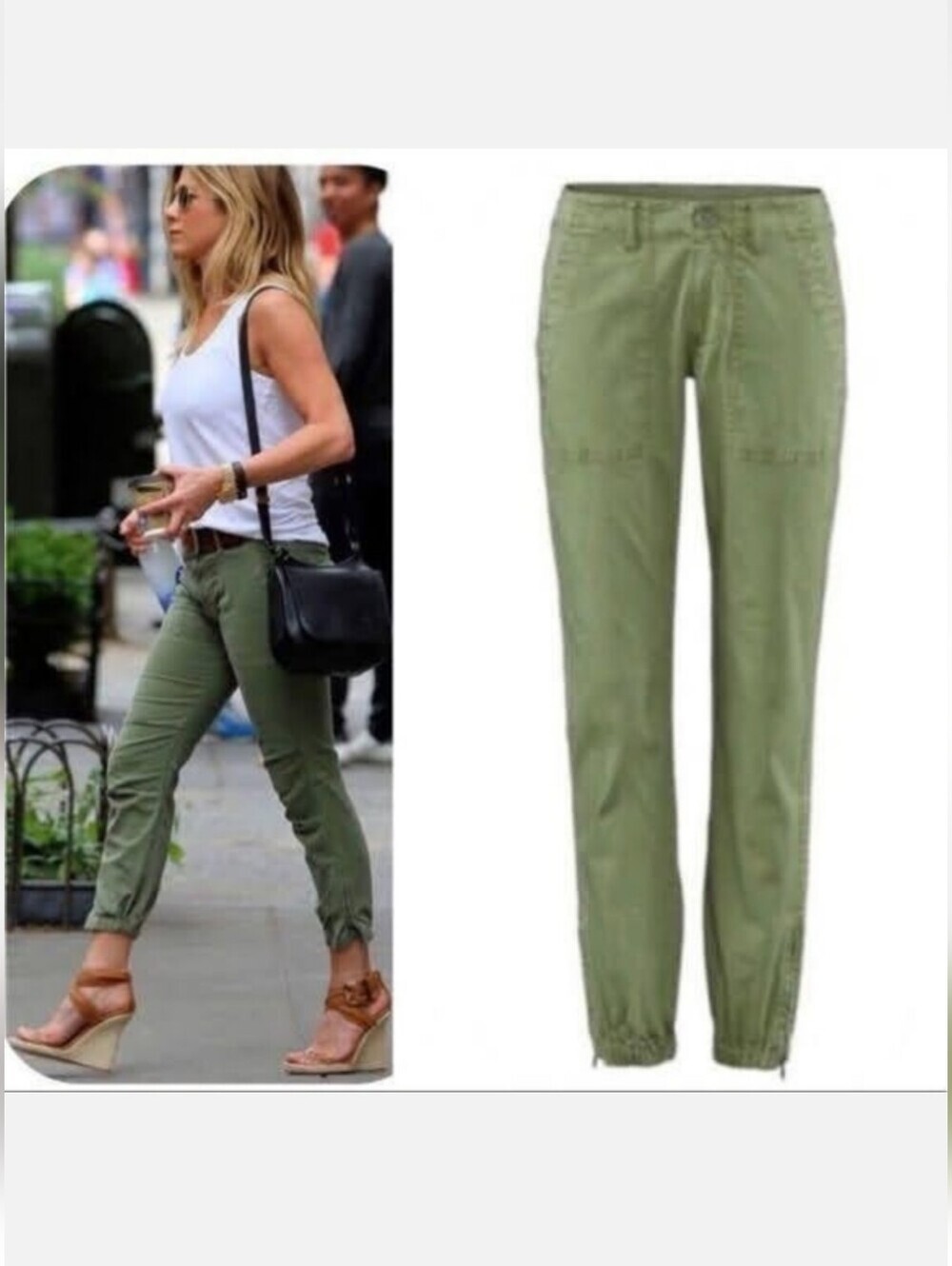 Cabi Traveler Pants Olive Green Cropped Joggers Women's Size 0 Zip Ankle Cargo